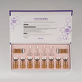 Box of peptide gold ampoules with a gray background