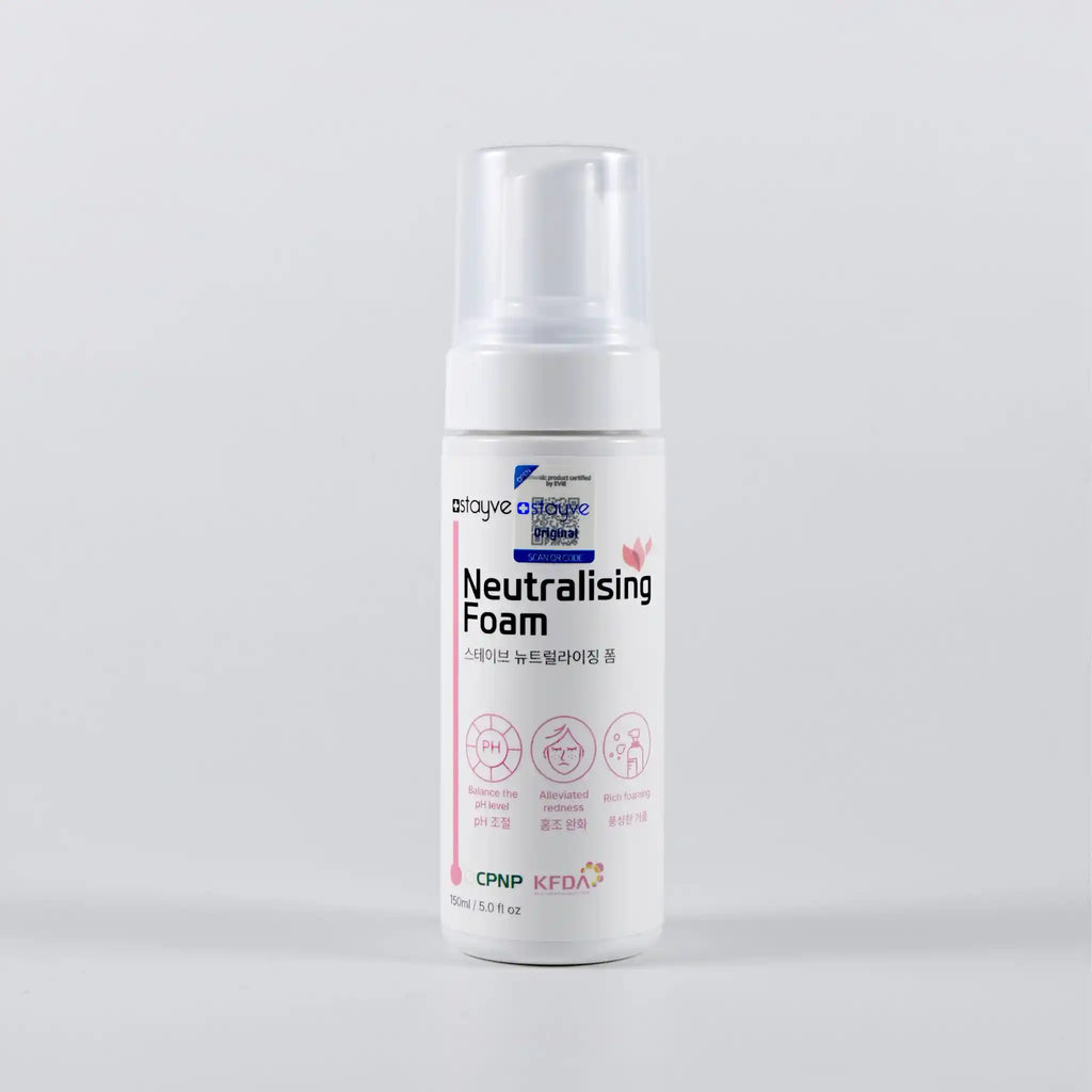 Bottle of neutralizing foam with a white background