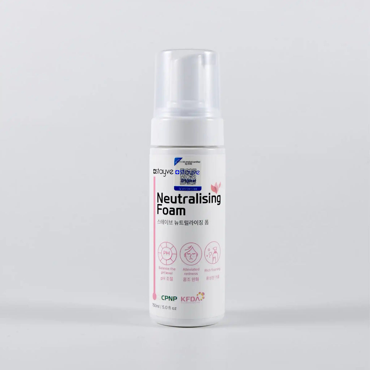 Bottle of neutralizing foam with a white background