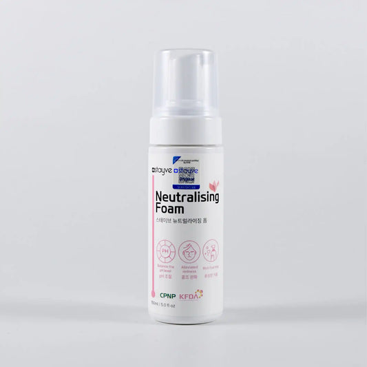Bottle of neutralizing foam with a white background