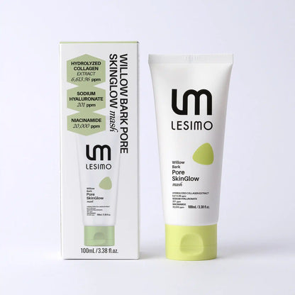 LESIMO Willow Bark Pore SkinGlow mask with packaging on a white background
