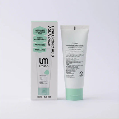Lesimo Hyaluronic Acid cream packaging and tube on a white background
