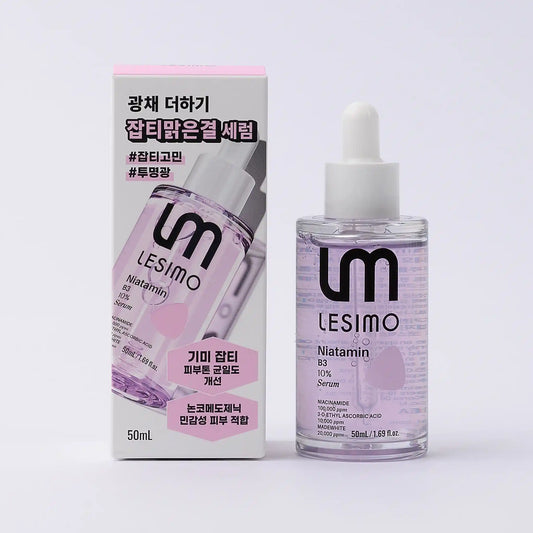 Lesimo Niacinamide serum bottle and packaging on a white background