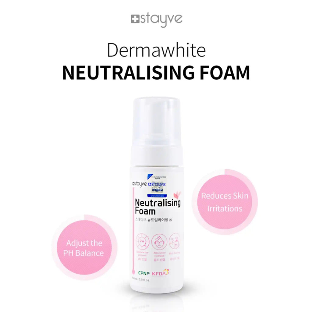 Stayve Dermawhite Neutralising Foam bottle on a white background