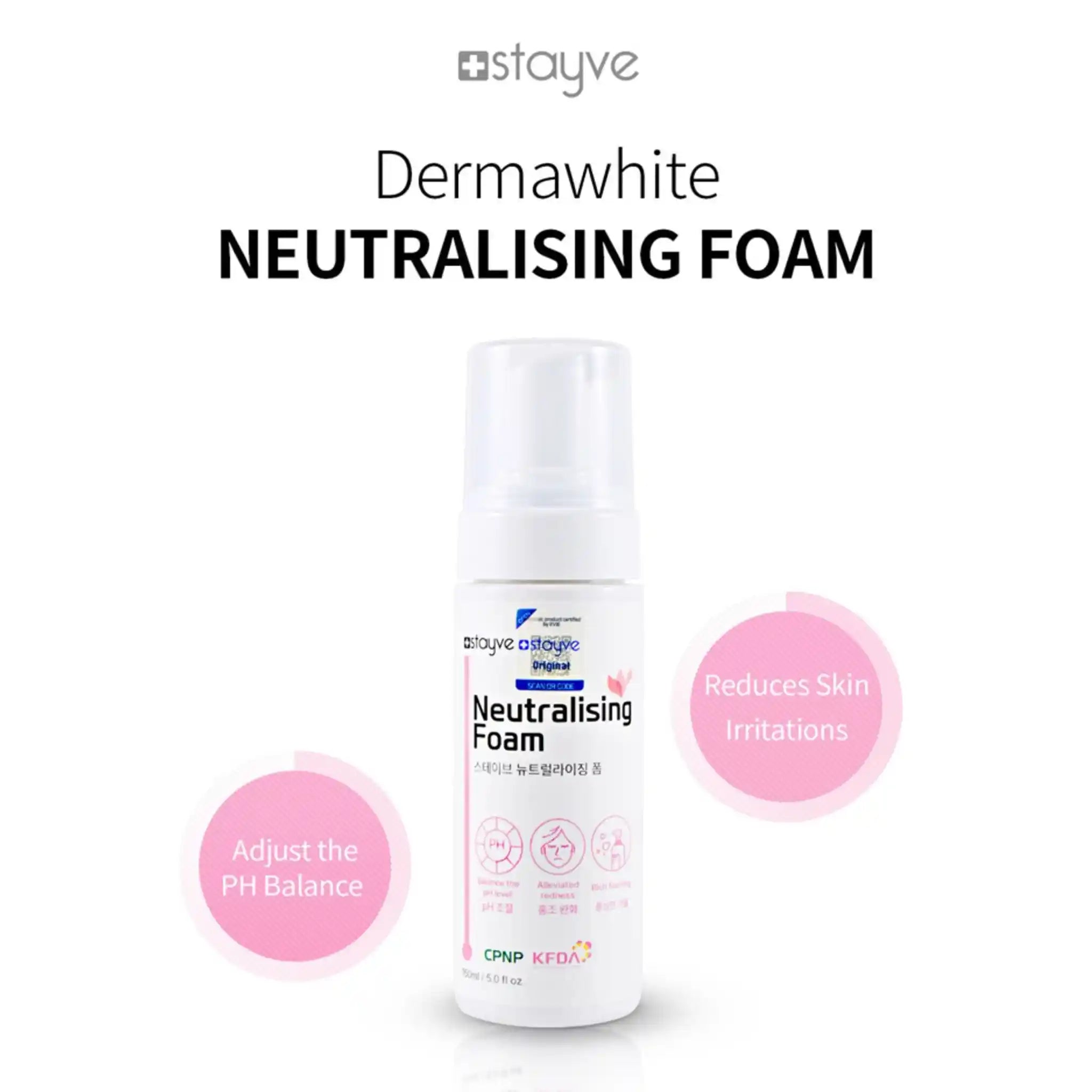 Stayve Dermawhite Neutralising Foam bottle on a white background