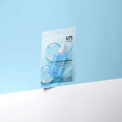 Lesimo Hyaluronic Acid Aqua Serum Mask packaging on a light blue background