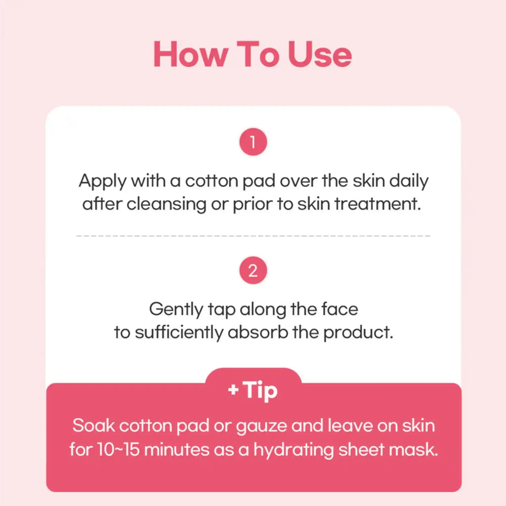Instructions on how to use a skincare product with a pink gradient background