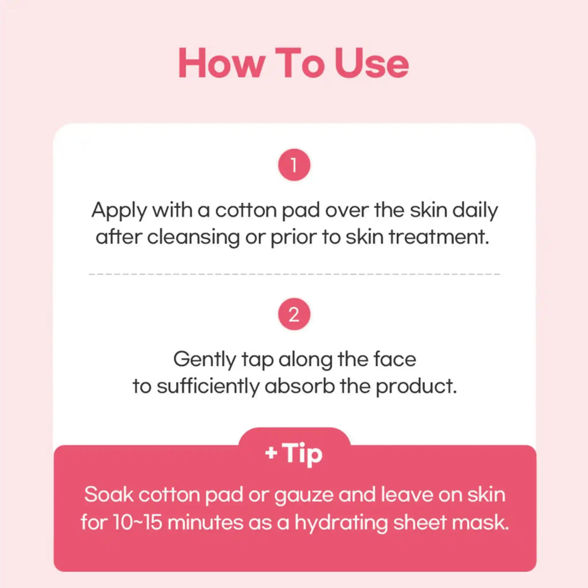 Instructions on how to use a skincare product with a pink gradient background