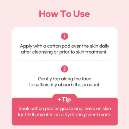 Instructions on how to use a skincare product with a pink gradient background