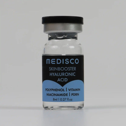Medisco Skinbooster Hyaluronic Acid bottle on a gray background