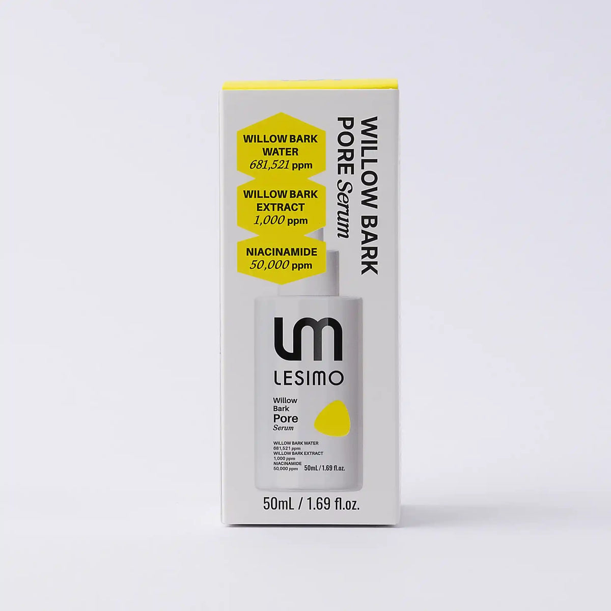 LESIMO Willow Bark Pore Serum packaging on a white background