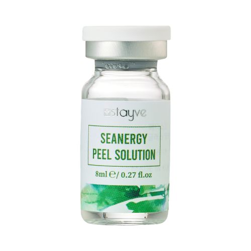 Vial labeled 'Seanergy Peel Solution' by Estayve on a white background