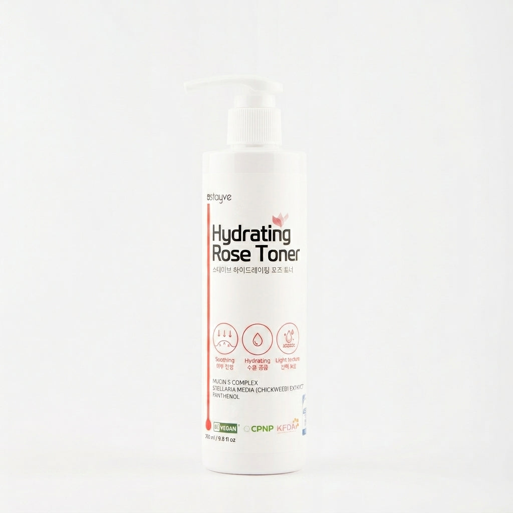 Hydrating Rose Toner bottle (vegan) on a white background