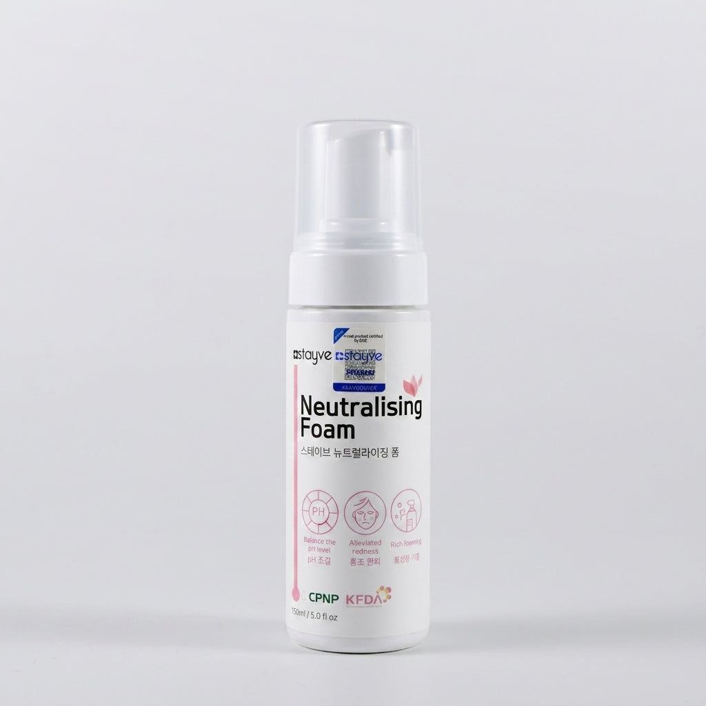 Bottle of  Stayve Neutralising Foam with a white background
