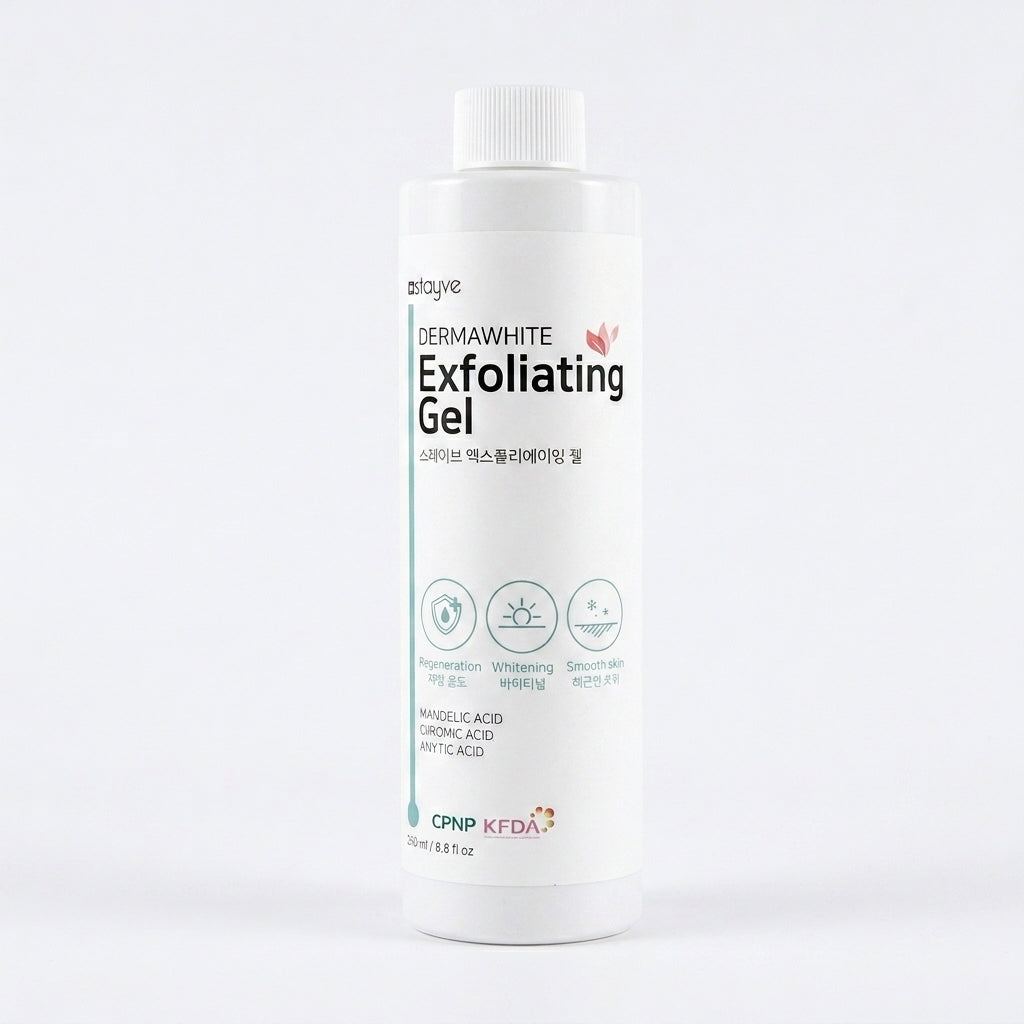 Bottle of Stayve Dermawhite Exfoliating Gel on a white background